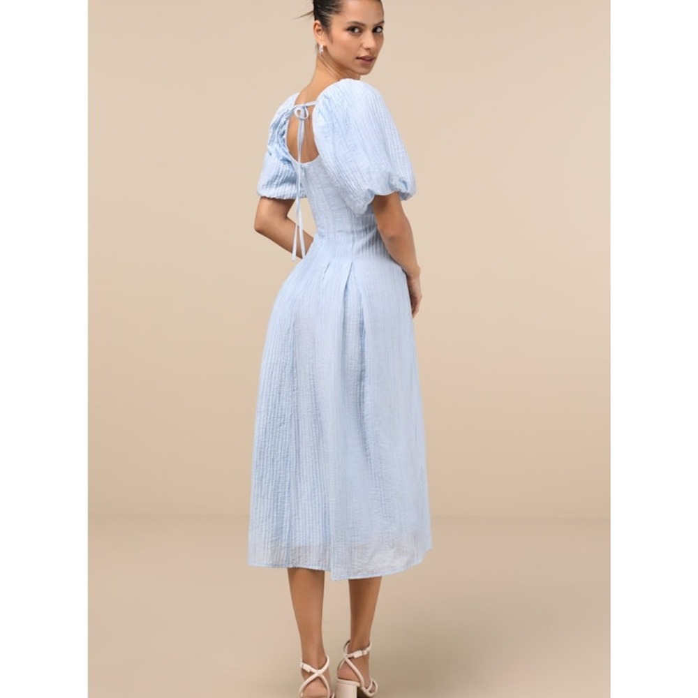 NWT Lulus Heavenly Energy Blue Textured Puff Sleeve Pleated Midi
Dress XL - Picture 4 of 13